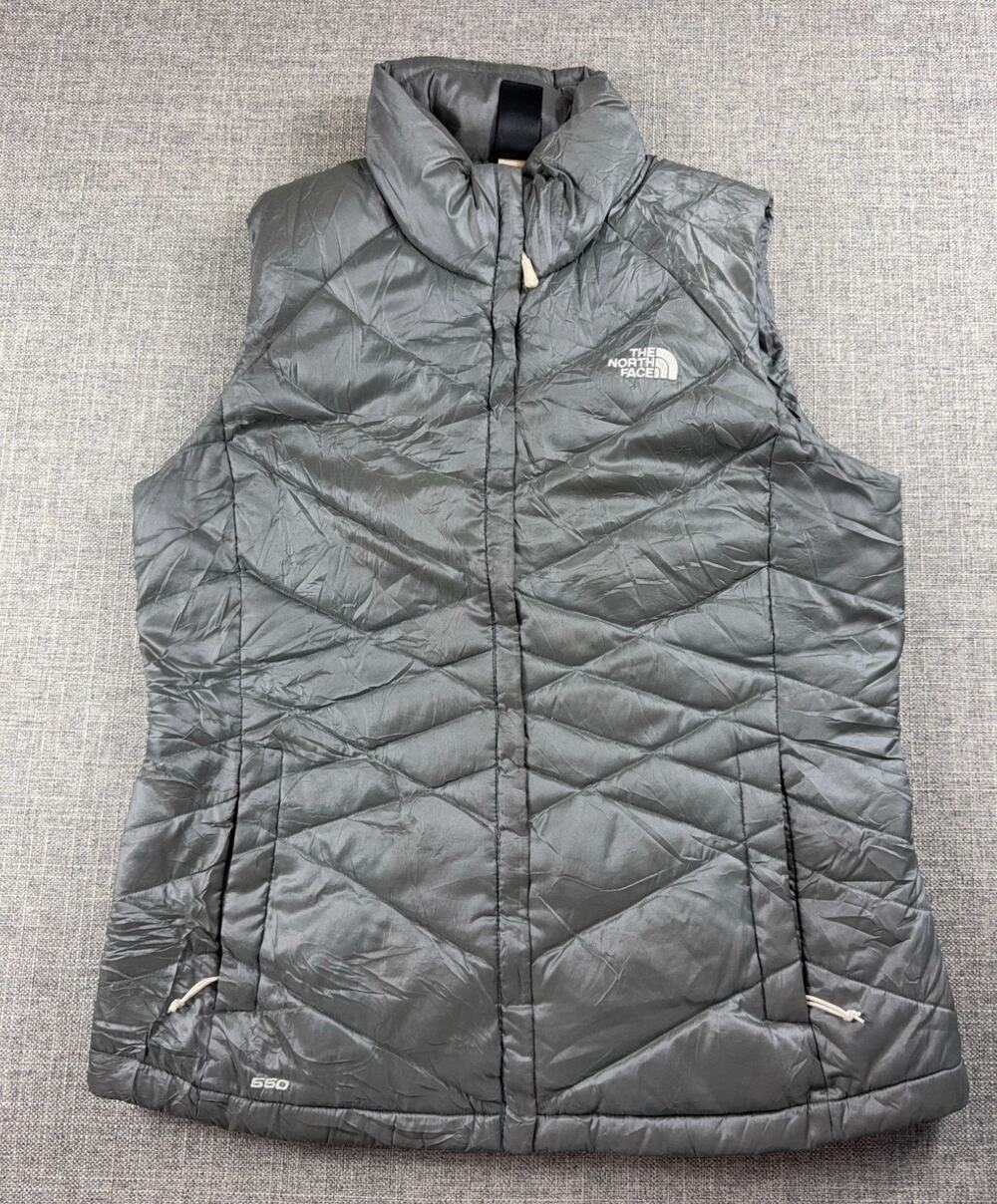 The North Face Aconcagua 550 Down Vest Womens L Gray Puffer Quilted Goose Down